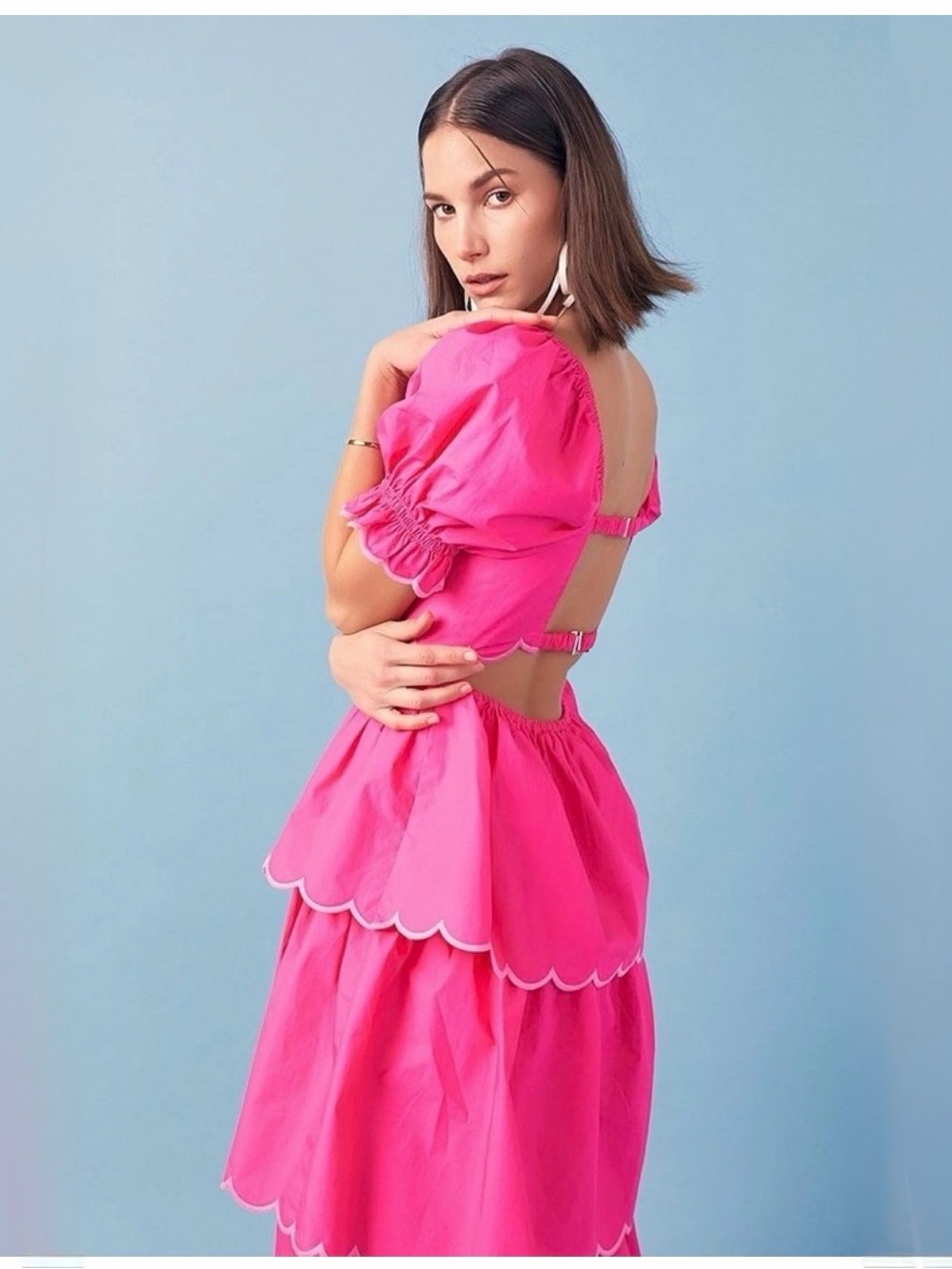 ENGLISH FACTORY Scallop Puff Sleeve Tiered Maxi Dress - Picture 6 of 15